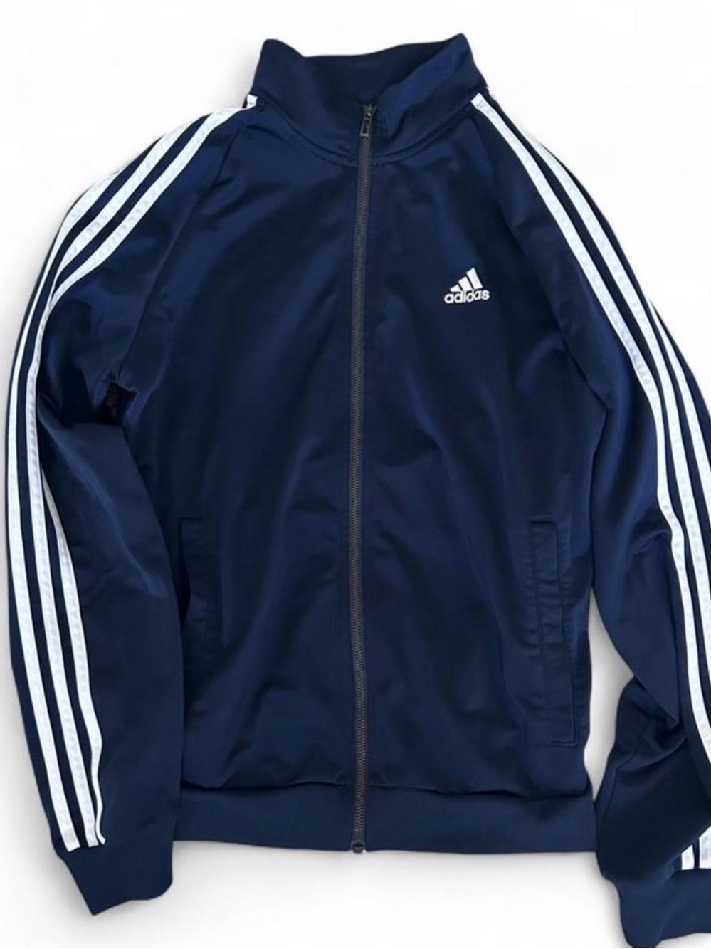 adidas Navy and White Three-Stripe Track Jacket